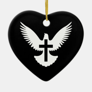 Dove with Cross Ceramic Ornament