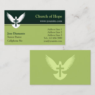 Dove with Cross Forest Green Church Card