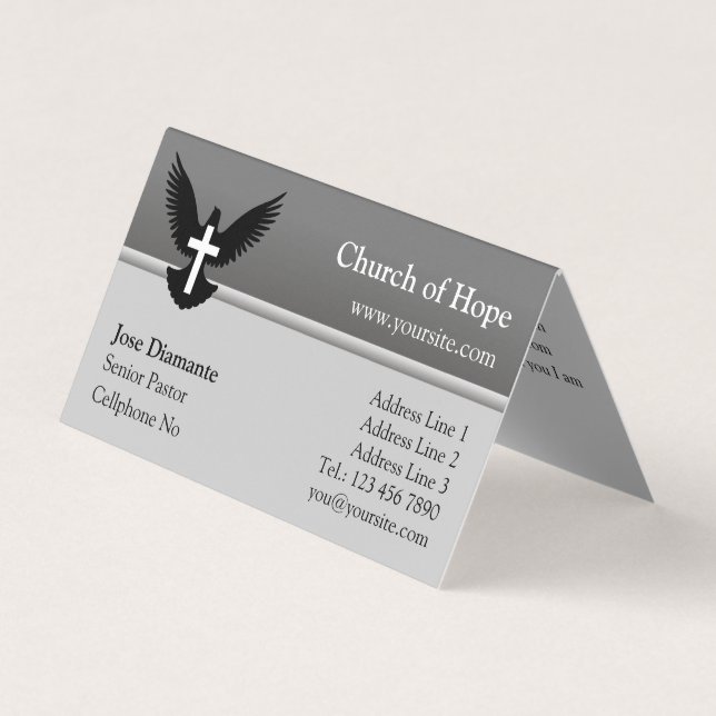 Dove with Cross Grey Folded Business Card (Front)