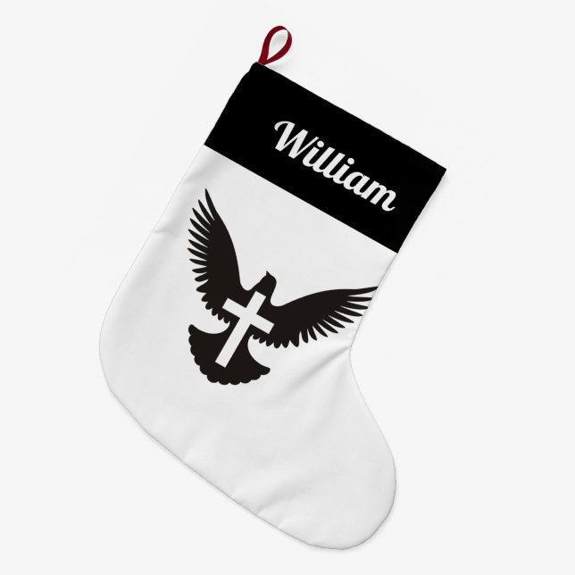 Dove with Cross Small Christmas Stocking (Front (Hanging))