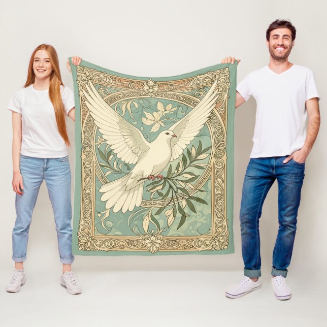 Dove With Olive Branch Christmas Design Fleece Blanket (In Situ)