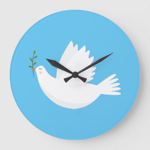Dove with olive branch large clock