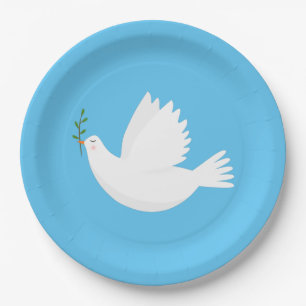 Dove with olive branch paper plate