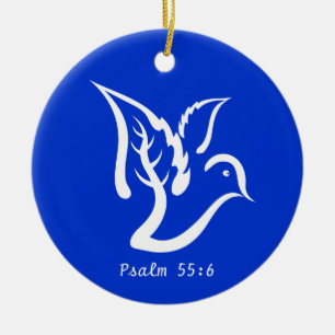 Dove with Olive Branch & Psalm 55:6 Quote Ceramic Tree Decoration