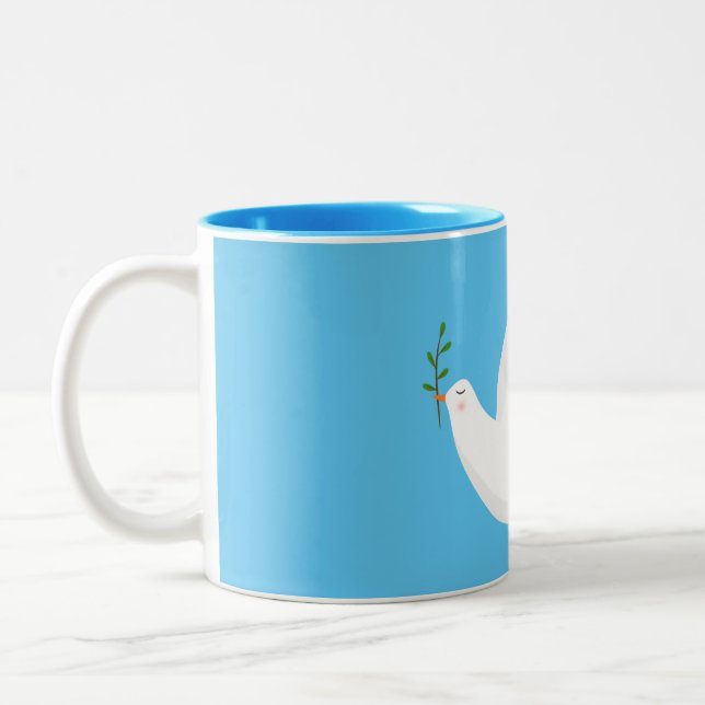 Dove with olive branch Two-Tone coffee mug (Left)