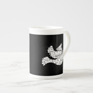 Dove word typography love in different languages bone china mug