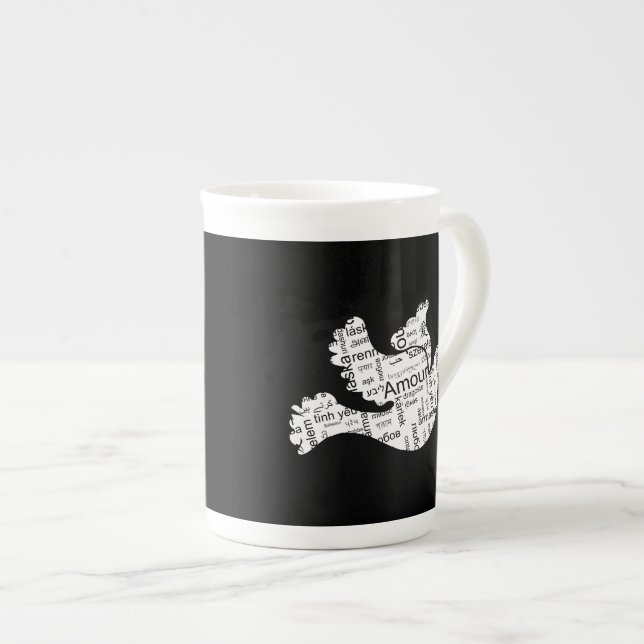 Dove word typography love in different languages bone china mug (Front Right)
