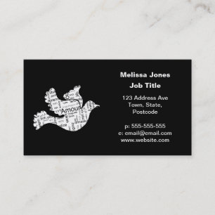 Dove word typography love in different languages business card