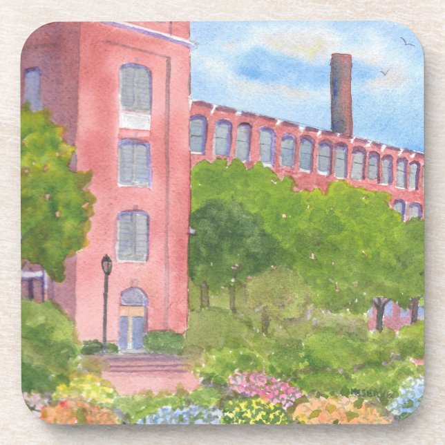 Dover NH Cocheco Mills Courtyard Cork Coasters (Front)