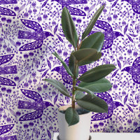 Doves and Flowers Purple and White Bird Art