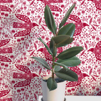Doves and Flowers Red and White Bird Art