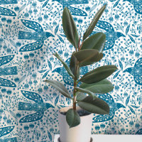 Doves and Flowers Teal and White Bird Art