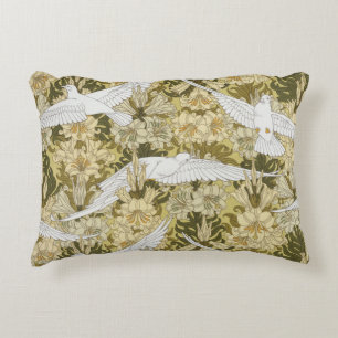 Doves and Lilies,Floral & Birds Art Nouveau Decorative Cushion