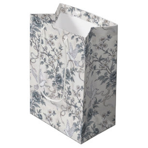 Doves and Peony Flowers with Ribbons Medium Gift Bag