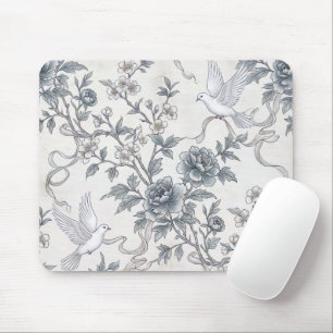 Doves and Peony Flowers with Ribbons Mouse Pad