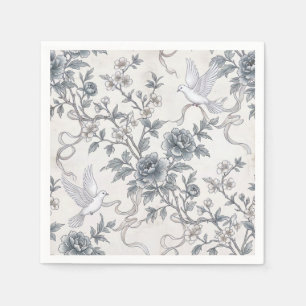 Doves and Peony Flowers with Ribbons Napkin
