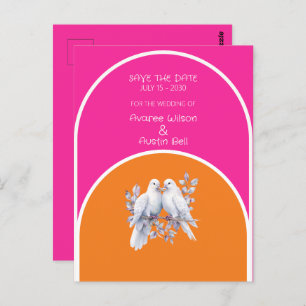 Doves and Rings Hot Pink and Tangerine Arched Postcard
