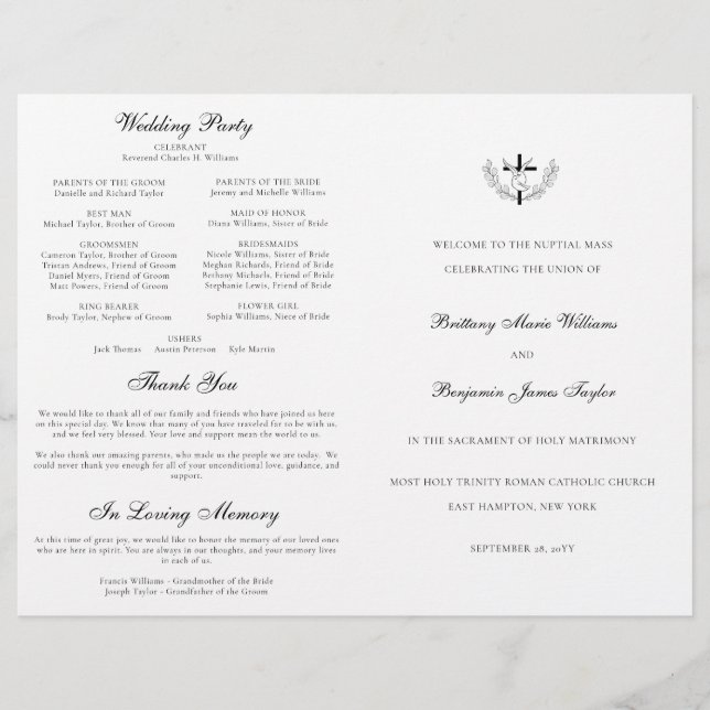 Doves Catholic Wedding Ceremony with Mass Program (Front)