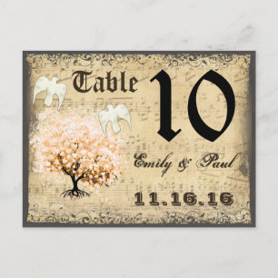Doves Coral Heart Leaf Tree Table Number Card