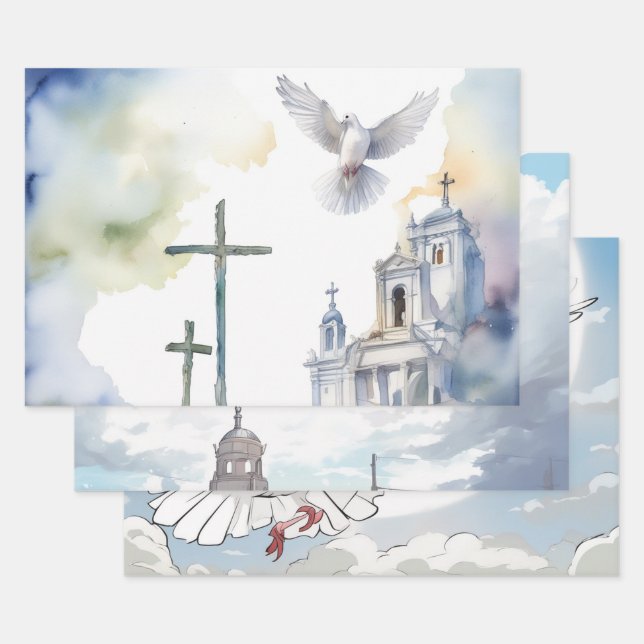 Doves & Cross Harmony Wrapping Paper Sheet (Set)