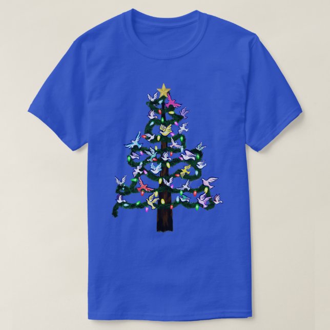 Doves Decorating The Christmas Tree  T-Shirt (Design Front)