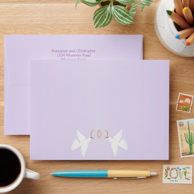 Doves Design Lilac Coloured Wedding Envelope (Desk)