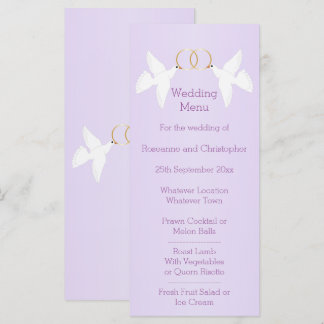 Doves Design Lilac Coloured Wedding Menu