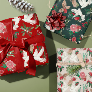Doves floral Christmas Wrapping Paper