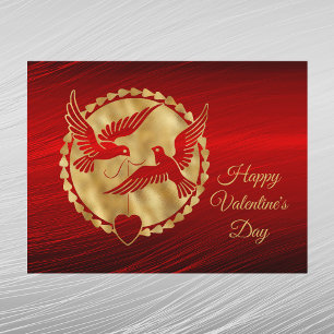 Doves Gold Red Heart Valentine Holiday Postcard