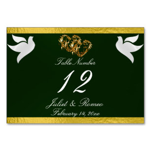 Doves & Heart - Emerald/Gold Table Number