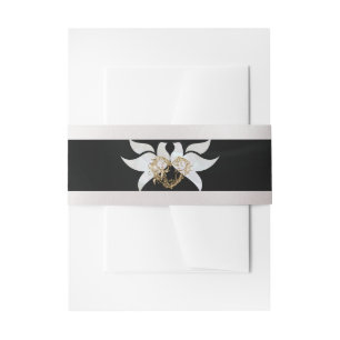 Doves & Heart on Black Wedding Invitation Belly Band