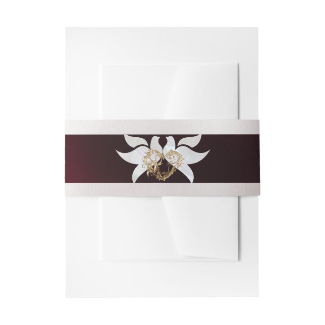 Doves & Heart on Burgundy Wedding Invitation Belly Band (Front Example)