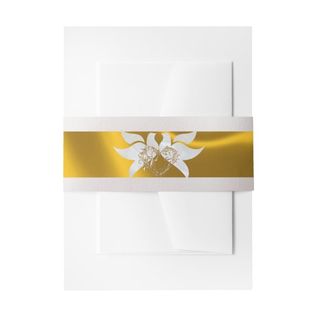 Doves & Heart on Gold Wedding Invitation Belly Band (Front Example)