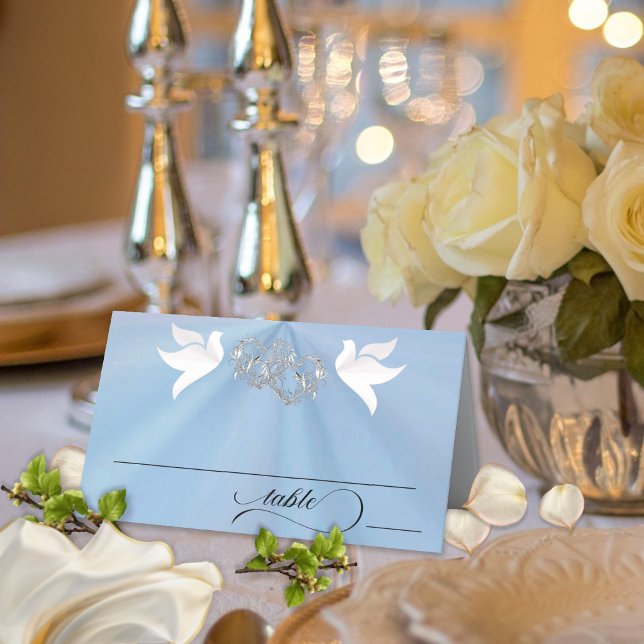Doves & Hearts - Blue Pearl/Silver Place Card (Creator Uploaded)