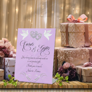 Doves & Hearts Cards & Gifts - Lavender/Silver Pedestal Sign
