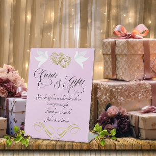 Doves & Hearts Cards & Gifts - Pink Pearl/Gold Pedestal Sign