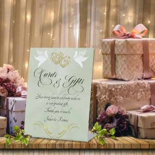 Doves & Hearts Cards & Gifts - Sage Pearl/Gold Pedestal Sign