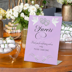 Doves & Hearts Favours - Lavender Pearl/Silver Pedestal Sign