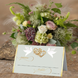 Doves & Hearts - Gold/Sage Place Card