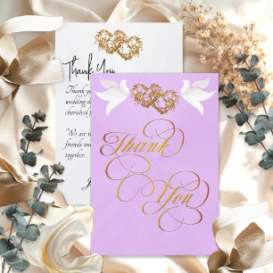 Doves & Hearts - Lavender Pearl/Gold Thank You Card