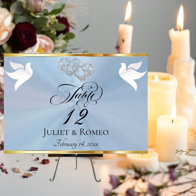 Doves & Hearts - Pastel Blue/Silver Table Number (Creator Uploaded)