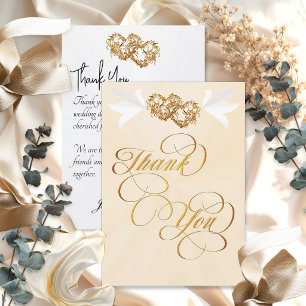 Doves & Hearts - Peach Pearl/Gold Thank You Card