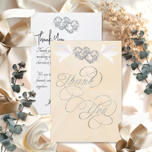 Doves & Hearts - Peach Pearl/Silver Thank You Card