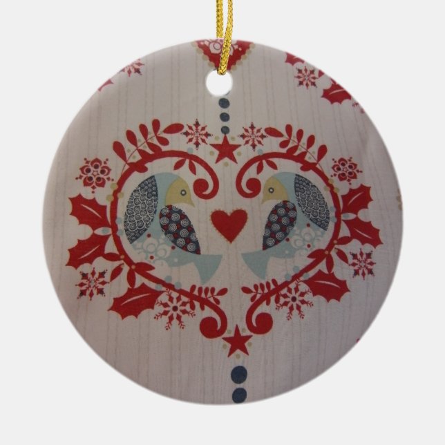 Doves & Hearts -- Pennsylvania Dutch Ceramic Tree Decoration (Front)