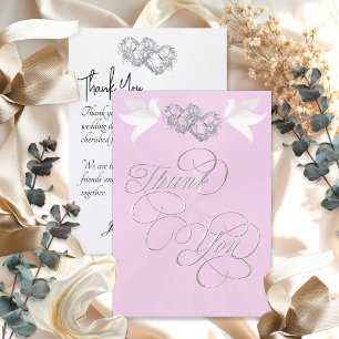 Doves & Hearts - Pink Pearl/Silver Thank You Card