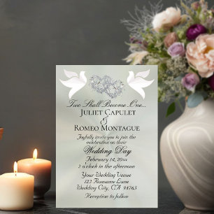 Doves, Hearts, QR Code - Pastel Sage/Silver Invitation