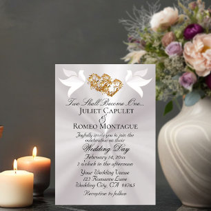 Doves, Hearts, QR Code - Pearl White/Gold Invitation