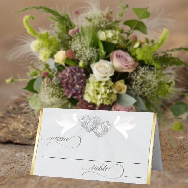 Doves & Hearts - Silver/White Place Card (Creator Uploaded)