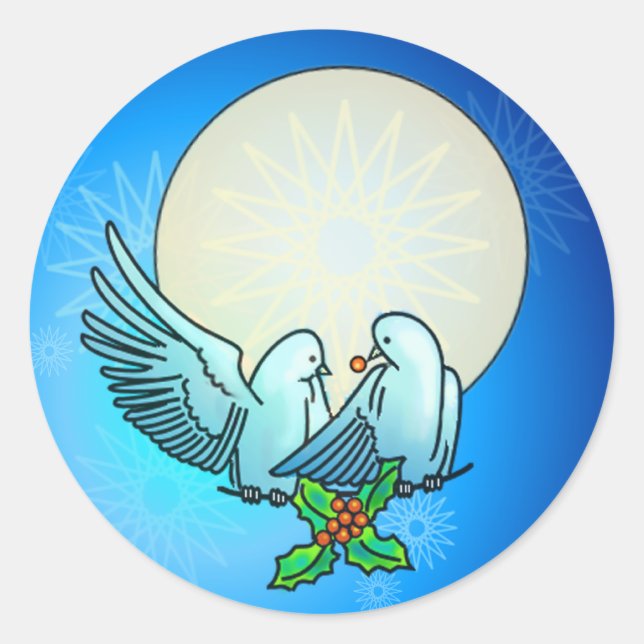 DOVES & HOLLY by SHARON SHARPE Classic Round Sticker (Front)