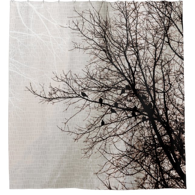 Doves in Tree Silhouette Neutral Mosaic Shower Curtain (Front)